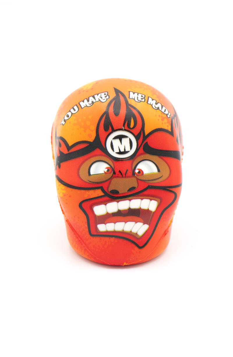 Pallina Antistress a forma di wrestler messicano arancione e rosso