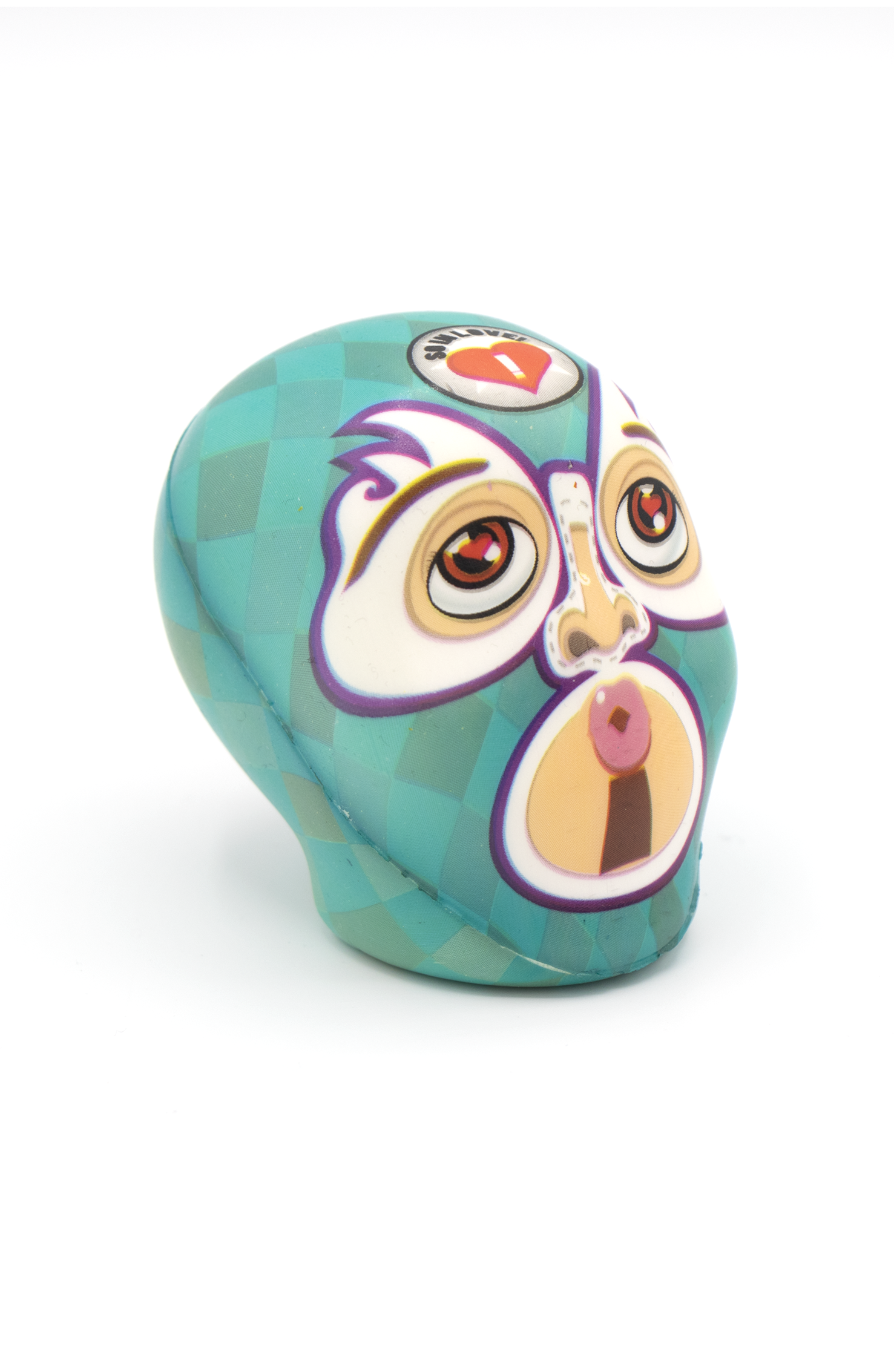 Pallina Antistress a forma di wrestler messicano verde acqua con decorazioni geometriche