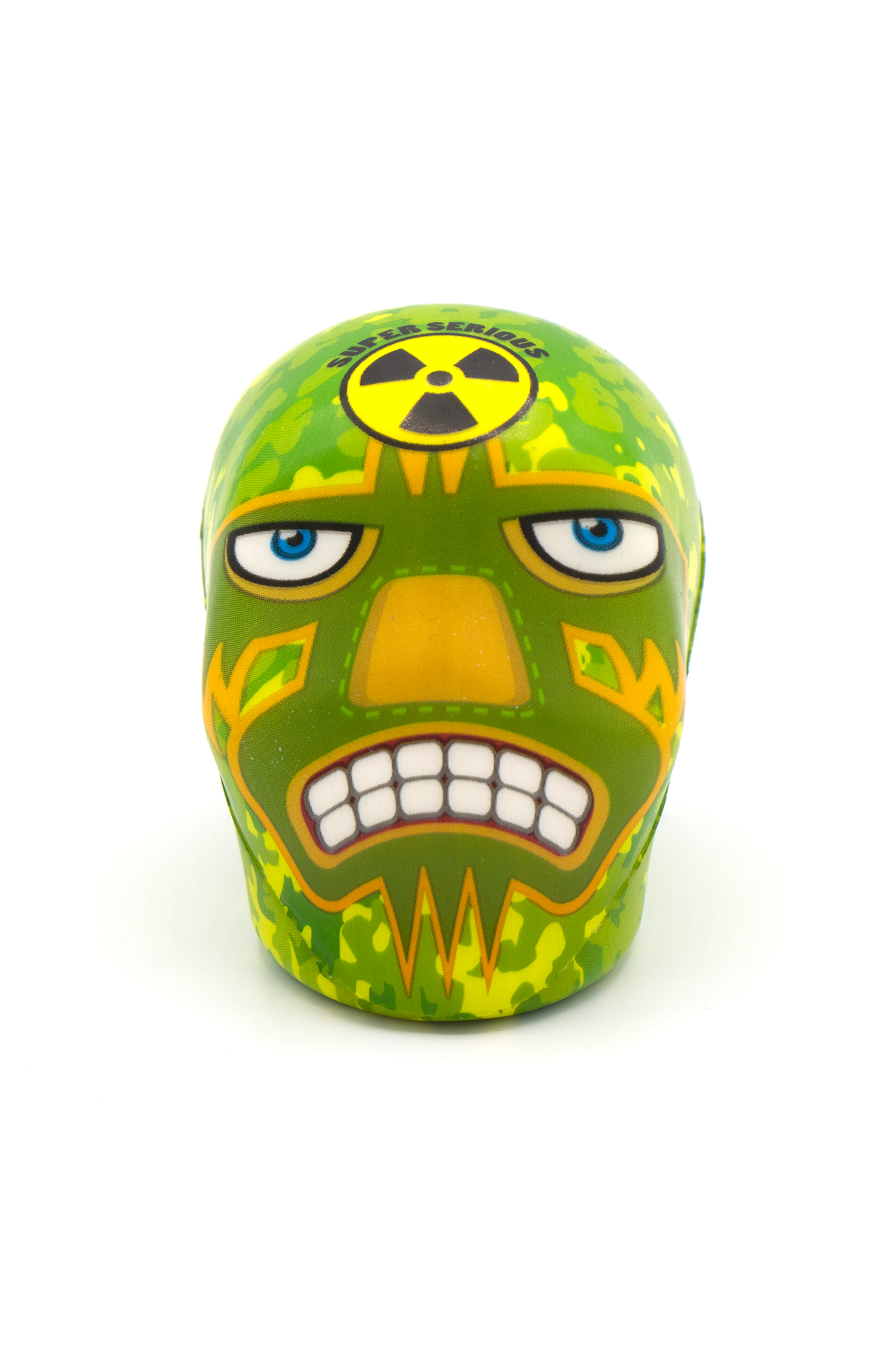 Pallina Antistress a forma di wrestler messicano verde con decorazioni mimetiche 