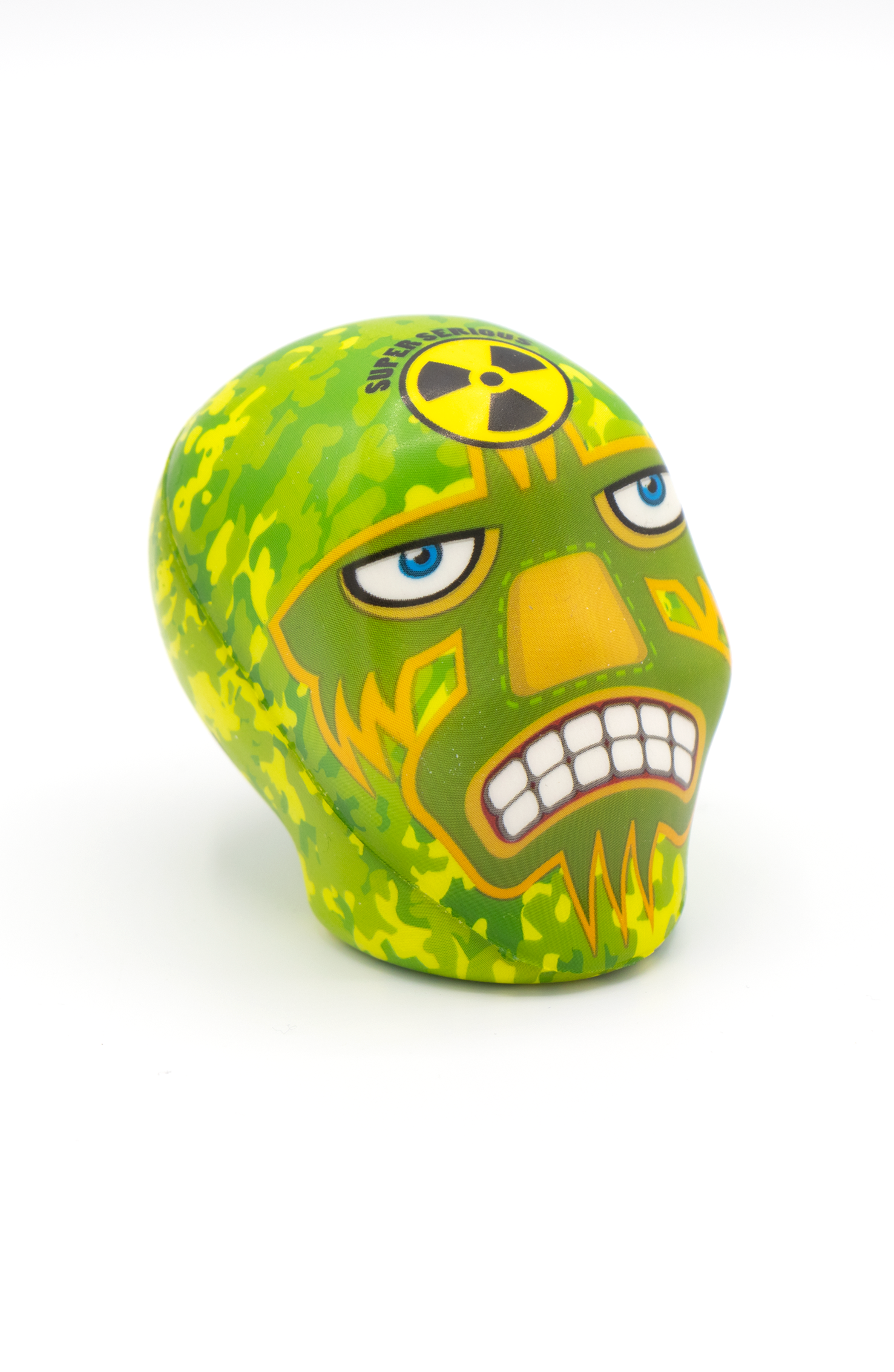 Pallina Antistress a forma di wrestler messicano verde con decorazioni mimetiche 