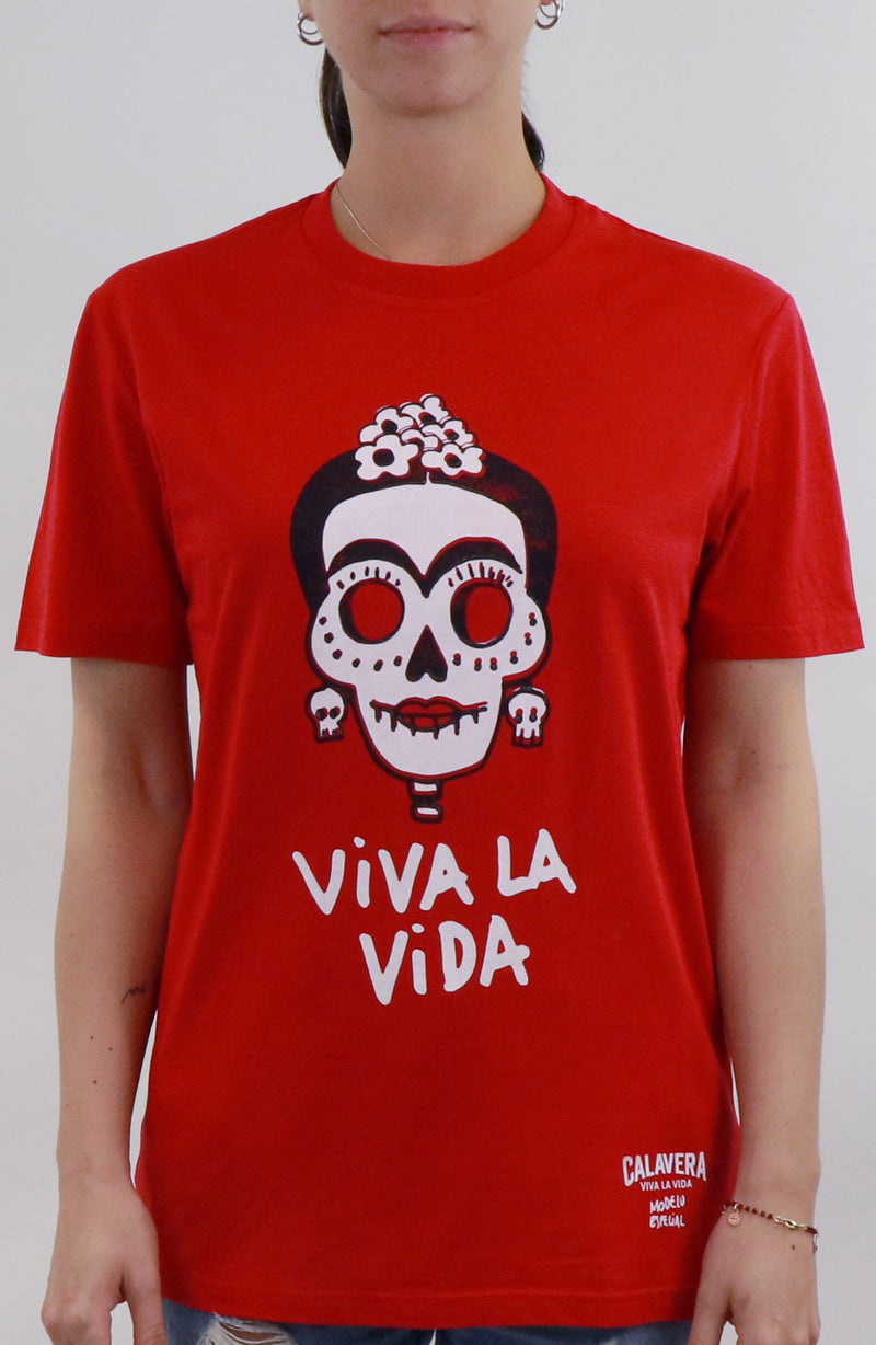 T-shirt con Frida Kahlo rossa da donna