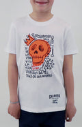 T-shirt con teschio arancione disegnato a mano da Dr Stamp per bambino