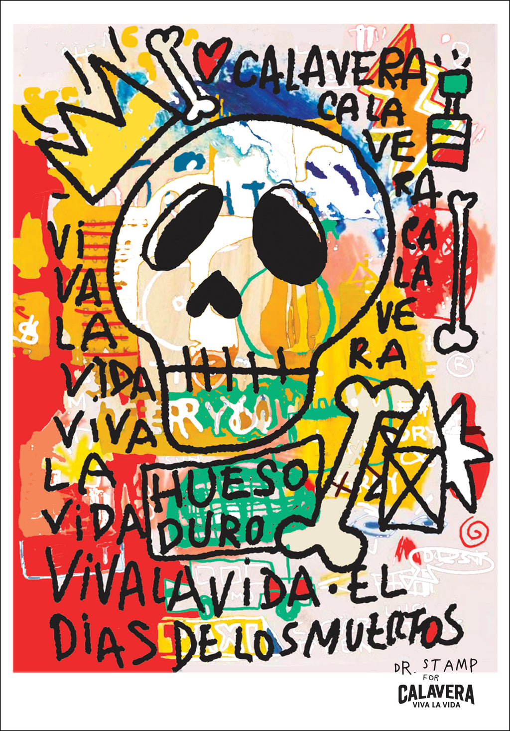 Poster con teschio messicano multicolor ideato e creato da Dr. Stamp 