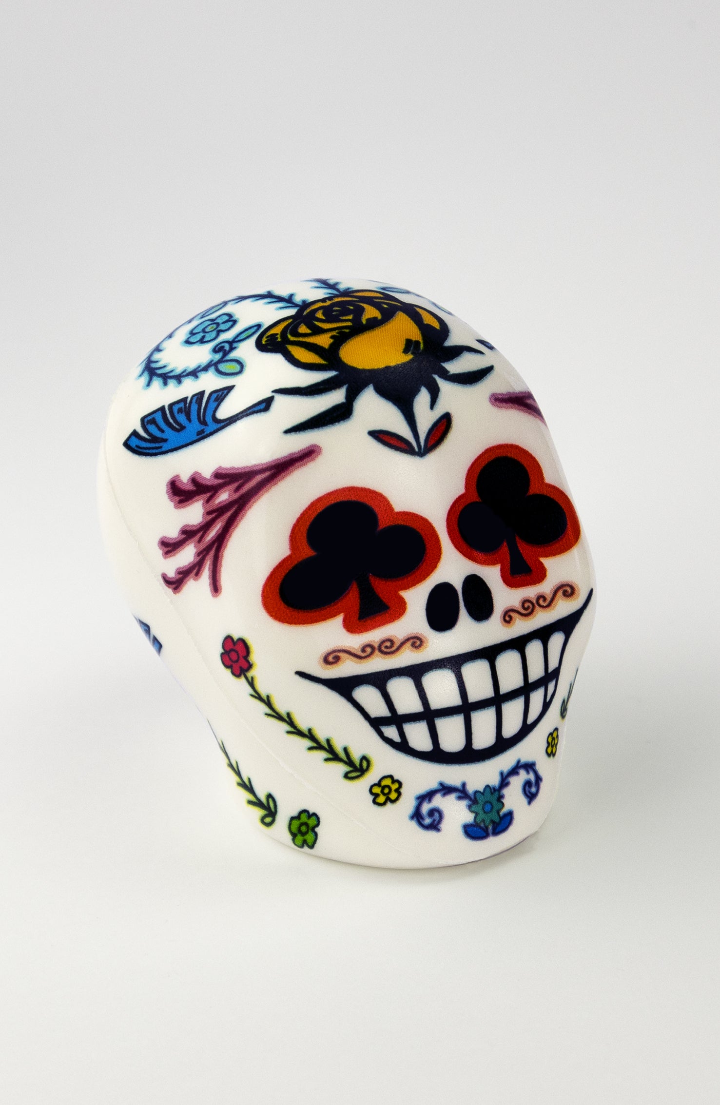 Pallina Antistress a forma di teschio bianco con occhi floreali