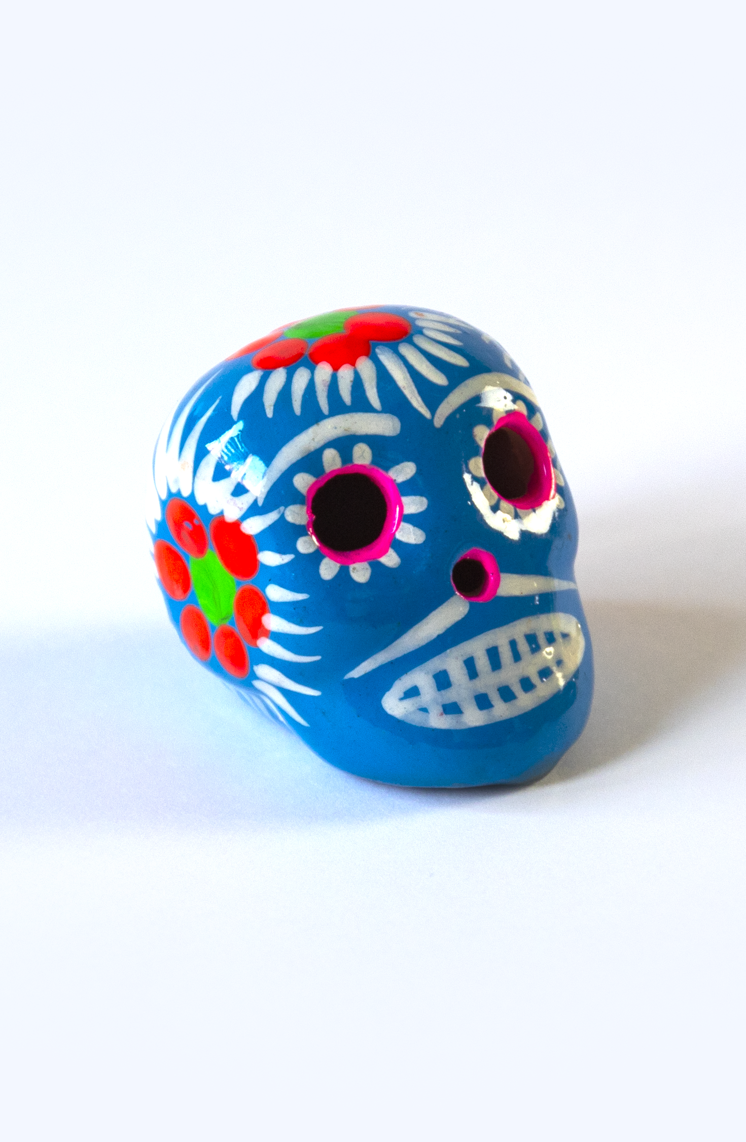  Teschio Calavera azzurro con decorazioni floreali