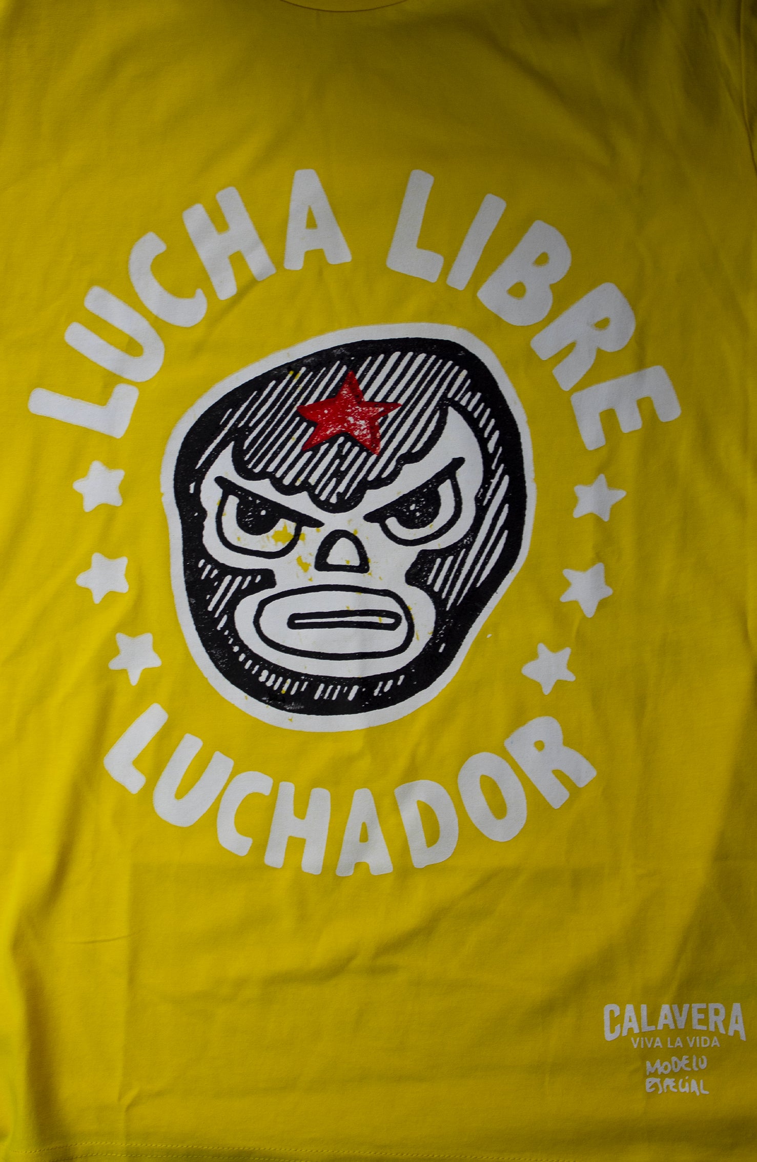 T-shirt artigianale by Dr Stamp gialla con luchadores da uomo